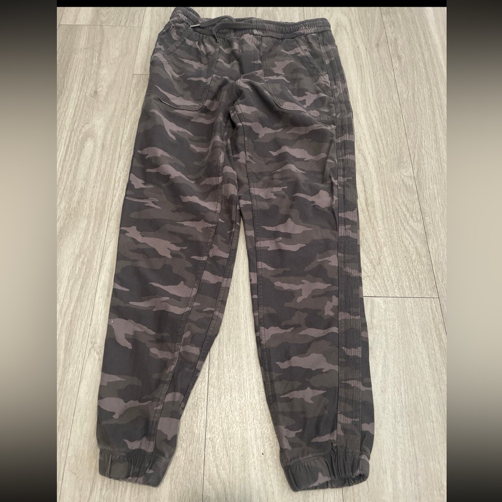 Athleta Camouflage Track Joggers in Gray and Black